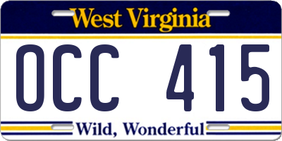 WV license plate OCC415