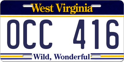 WV license plate OCC416