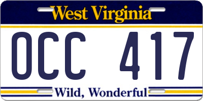 WV license plate OCC417