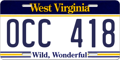 WV license plate OCC418