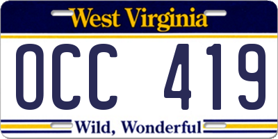 WV license plate OCC419