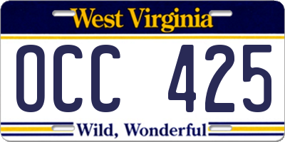 WV license plate OCC425