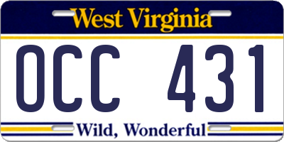 WV license plate OCC431
