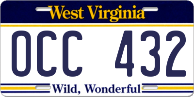 WV license plate OCC432