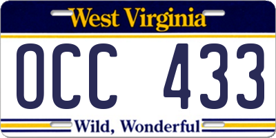 WV license plate OCC433