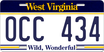 WV license plate OCC434
