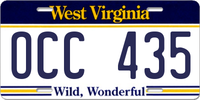 WV license plate OCC435