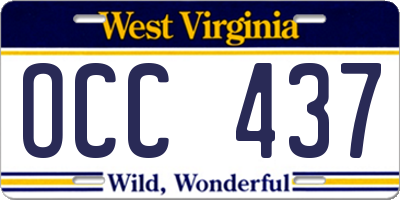 WV license plate OCC437