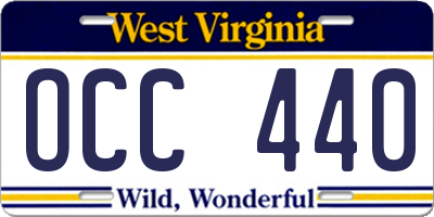WV license plate OCC440