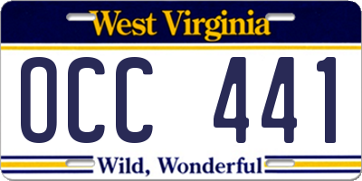 WV license plate OCC441