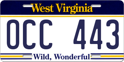 WV license plate OCC443