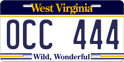 WV license plate OCC444