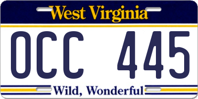 WV license plate OCC445