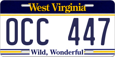 WV license plate OCC447