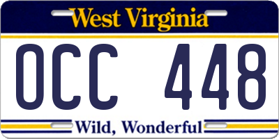 WV license plate OCC448