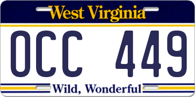 WV license plate OCC449