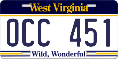 WV license plate OCC451