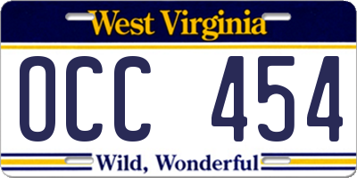 WV license plate OCC454