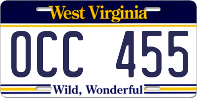 WV license plate OCC455