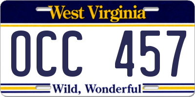 WV license plate OCC457