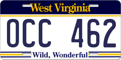 WV license plate OCC462