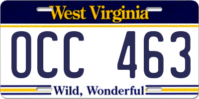 WV license plate OCC463