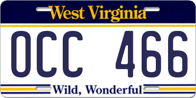 WV license plate OCC466