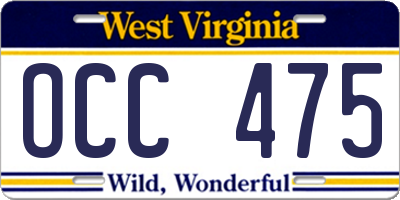 WV license plate OCC475