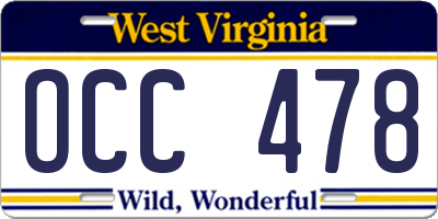 WV license plate OCC478