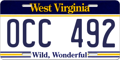 WV license plate OCC492