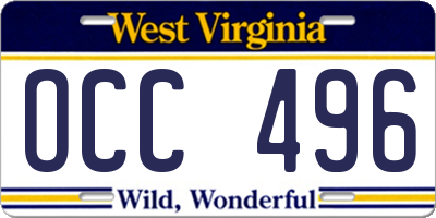 WV license plate OCC496