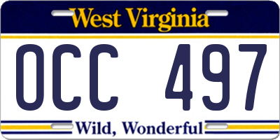 WV license plate OCC497