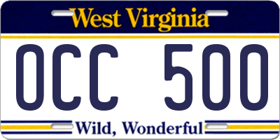 WV license plate OCC500