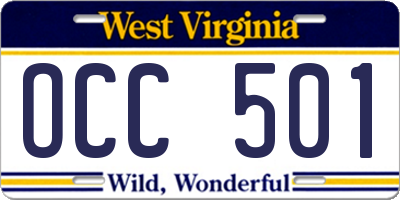 WV license plate OCC501
