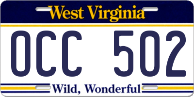 WV license plate OCC502