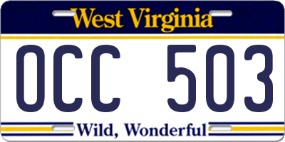WV license plate OCC503
