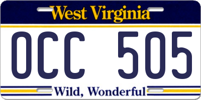 WV license plate OCC505