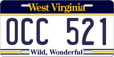 WV license plate OCC521