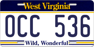 WV license plate OCC536