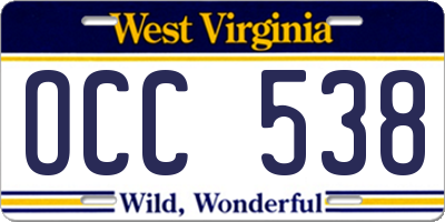 WV license plate OCC538