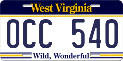 WV license plate OCC540
