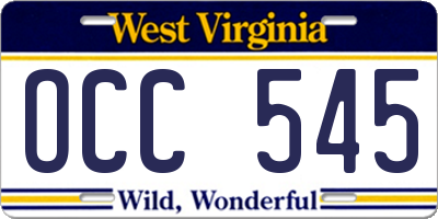 WV license plate OCC545