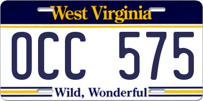 WV license plate OCC575