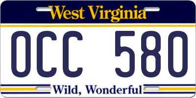 WV license plate OCC580
