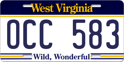 WV license plate OCC583