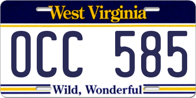 WV license plate OCC585