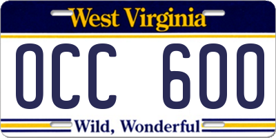 WV license plate OCC600