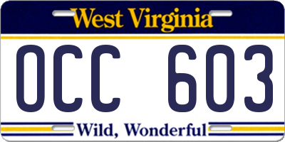 WV license plate OCC603