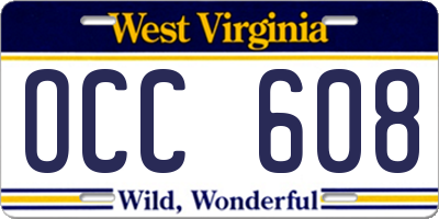 WV license plate OCC608