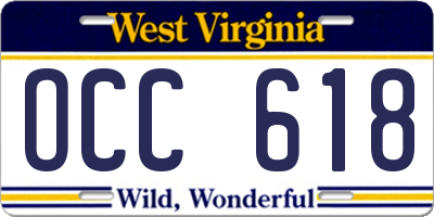 WV license plate OCC618